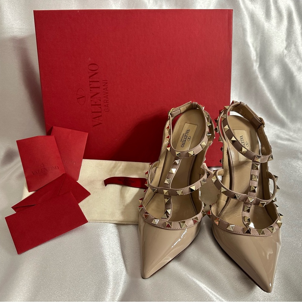 Valentino Rockstud Ankle Strap Pumps Poudre Sz 39 Great Condition Full Set